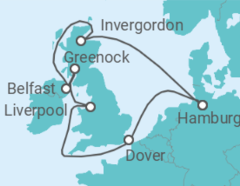 Reiseroute der Kreuzfahrt  10 Nächte - Großbritanniens Schätze - ab/bis Hamburg - mit Flug - Mein Schiff
