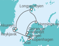 Reiseroute der Kreuzfahrt  17 Nächte - Große Abwechslung im Hohen Norden - ab/bis Kiel - mit Flug - Mein Schiff