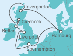 Reiseroute der Kreuzfahrt  10 Nächte - Großbritanniens Schätze - ab/bis Hamburg - Mein Schiff