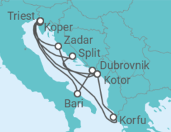 Reiseroute der Kreuzfahrt  14 Nächte - Adria intensiv - ab/bis Triest - mit Flug - Mein Schiff