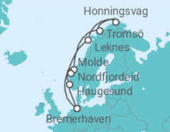 Reiseroute der Kreuzfahrt  12 Nächte - Norwegens Fjordwelten mit Nordkap - ab/bis Bremerhaven - Mein Schiff