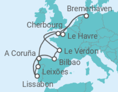Reiseroute der Kreuzfahrt  14 Nächte - Westeuropas Vielfalt - ab/bis Bremerhaven - Mein Schiff