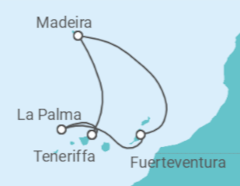 Reiseroute der Kreuzfahrt  CANARY ISLANDS FLY-CRUISE - PO Cruises