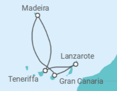 Reiseroute der Kreuzfahrt  CANARY ISLANDS FLY-CRUISE - PO Cruises