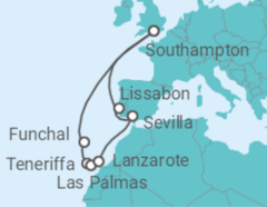 Reiseroute der Kreuzfahrt  SPAIN PORTUGAL AND CANARY     ISLANDS - PO Cruises