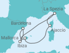 Reiseroute der Kreuzfahrt  Zur Sonnenfinsternis im Mittelmeer ab Barcelona - mit Flug - AIDA