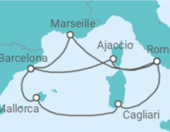 Reiseroute der Kreuzfahrt  Spanien, Frankreich & Italien ab Civitavecchia 2 - mit Flug - AIDA