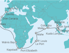 Reiseroute der Kreuzfahrt  Weltenbummler Südafrika & Indischer Ozean - AIDA