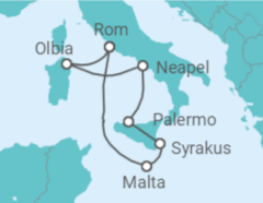 Reiseroute der Kreuzfahrt  Italien & Malta - mit Flug - AIDA