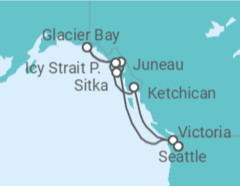 Reiseroute der Kreuzfahrt  Alaska - Holland America Line