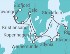 Reiseroute der Kreuzfahrt  Norwegen, Dänemark, Deutschland, Polen, Litauen, Lettland, Schweden - MSC Cruceros
