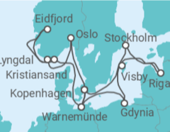 Reiseroute der Kreuzfahrt  Deutschland, Norwegen, Dänemark, Polen, Schweden, Lettland Alles Inklusive - MSC Cruceros