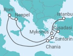 Reiseroute der Kreuzfahrt  Griechenland, Türkei, Italien - mit Flug - Celebrity Cruises