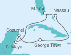 Reiseroute der Kreuzfahrt  Bahamas, Kaimaninseln, Mexiko - mit Flug - Celebrity Cruises