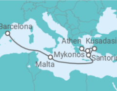 Reiseroute der Kreuzfahrt  Malta, Griechenland, Türkei - mit Flug - Celebrity Cruises