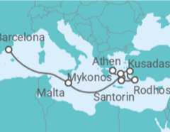 Reiseroute der Kreuzfahrt  Malta, Türkei, Griechenland - mit Flug - Celebrity Cruises