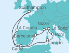 Reiseroute der Kreuzfahrt  Spanien, Italien, Frankreich - mit Flug - Celebrity Cruises