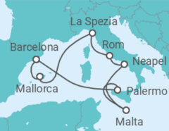 Reiseroute der Kreuzfahrt  Spanien, Italien, Malta - mit Flug - Celebrity Cruises