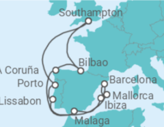 Reiseroute der Kreuzfahrt  Portugal, Spanien - mit Flug - Celebrity Cruises