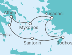 Reiseroute der Kreuzfahrt  Griechenland, Türkei - mit Flug - Celebrity Cruises