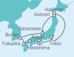 Reiseroute der Kreuzfahrt  Japan, Südkorea - Silversea