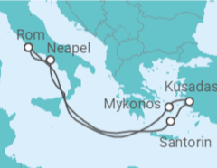 Reiseroute der Kreuzfahrt  Griechenland, Türkei, Italien - mit Flug - Royal Caribbean