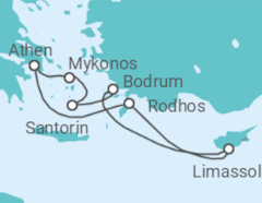 Reiseroute der Kreuzfahrt  Griechenland, Zypern, Türkei - mit Flug - Royal Caribbean