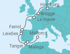Reiseroute der Kreuzfahrt  11 Nächte - Europas Westküste - ab Hamburg/bis Palma - Mein Schiff
