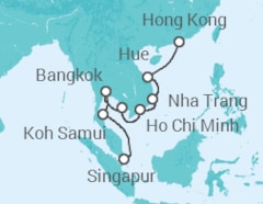 Reiseroute der Kreuzfahrt  Thailand, Kambodscha, Vietnam - Holland America Line