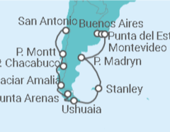 Reiseroute der Kreuzfahrt  Von Buenos Aires (Argentinien) nach San Antonio (Santiago de Chile) - Holland America Line