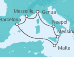 Reiseroute der Kreuzfahrt  Spanien, Frankreich, Italien Alles Inklusive - MSC Cruceros