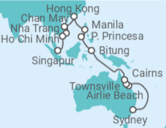 Reiseroute der Kreuzfahrt  Von Sydney (Australien) nach Singapur - Cunard