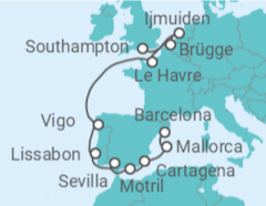 Reiseroute der Kreuzfahrt  Von Southampton (England) nach Barcelona - NCL Norwegian Cruise Line