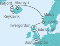 Reiseroute der Kreuzfahrt  Island, Vereinigtes Königreich - NCL Norwegian Cruise Line
