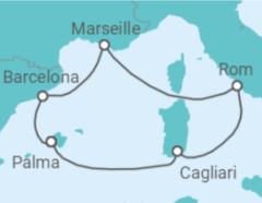 Reiseroute der Kreuzfahrt  Mediterrane Schätze mit Sardinien ab Mallorca - AIDA