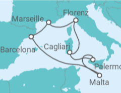 Reiseroute der Kreuzfahrt  Italien, Malta, Spanien, Frankreich Alles Inklusive - MSC Cruceros