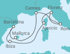 Reiseroute der Kreuzfahrt  Spanien, Frankreich, Italien - Virgin Voyages