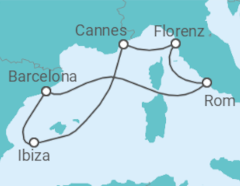 Reiseroute der Kreuzfahrt  Italien, Frankreich, Spanien - Virgin Voyages