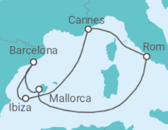 Reiseroute der Kreuzfahrt  Spanien, Italien, Frankreich - Virgin Voyages