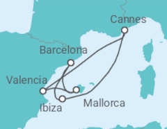 Reiseroute der Kreuzfahrt  Spanien, Frankreich - Virgin Voyages