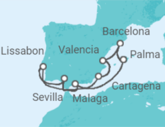 Reiseroute der Kreuzfahrt  Spanien & Portugal mit Sonnenfinsternis - AIDA