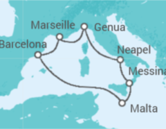 Reiseroute der Kreuzfahrt  Spanien, Frankreich, Italien - MSC Cruises