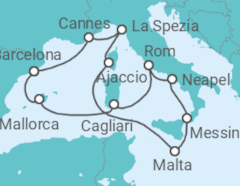 Reiseroute der Kreuzfahrt  Frankreich, Italien, Malta, Spanien - Celebrity Cruises