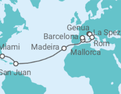 Reiseroute der Kreuzfahrt  Italien, Spanien, Portugal, Puerto Rico - MSC Cruises