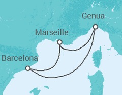 Reiseroute der Kreuzfahrt  Italien, Spanien - MSC Cruceros