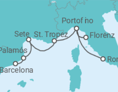 Reiseroute der Kreuzfahrt  Spanien, Frankreich, Italien - Oceania Cruises