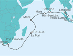Reiseroute der Kreuzfahrt  Von Singapur über Mauritius nach Kapstadt - AIDA