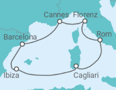 Reiseroute der Kreuzfahrt  Spanien, Italien, Frankreich - MSC Cruises