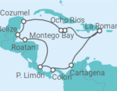 Reiseroute der Kreuzfahrt  14 Nächte - Best of Mittelamerika - ab/bis La Romana - Mein Schiff