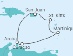 Reiseroute der Kreuzfahrt  Aruba, Curaçao, Martinique - Virgin Voyages
